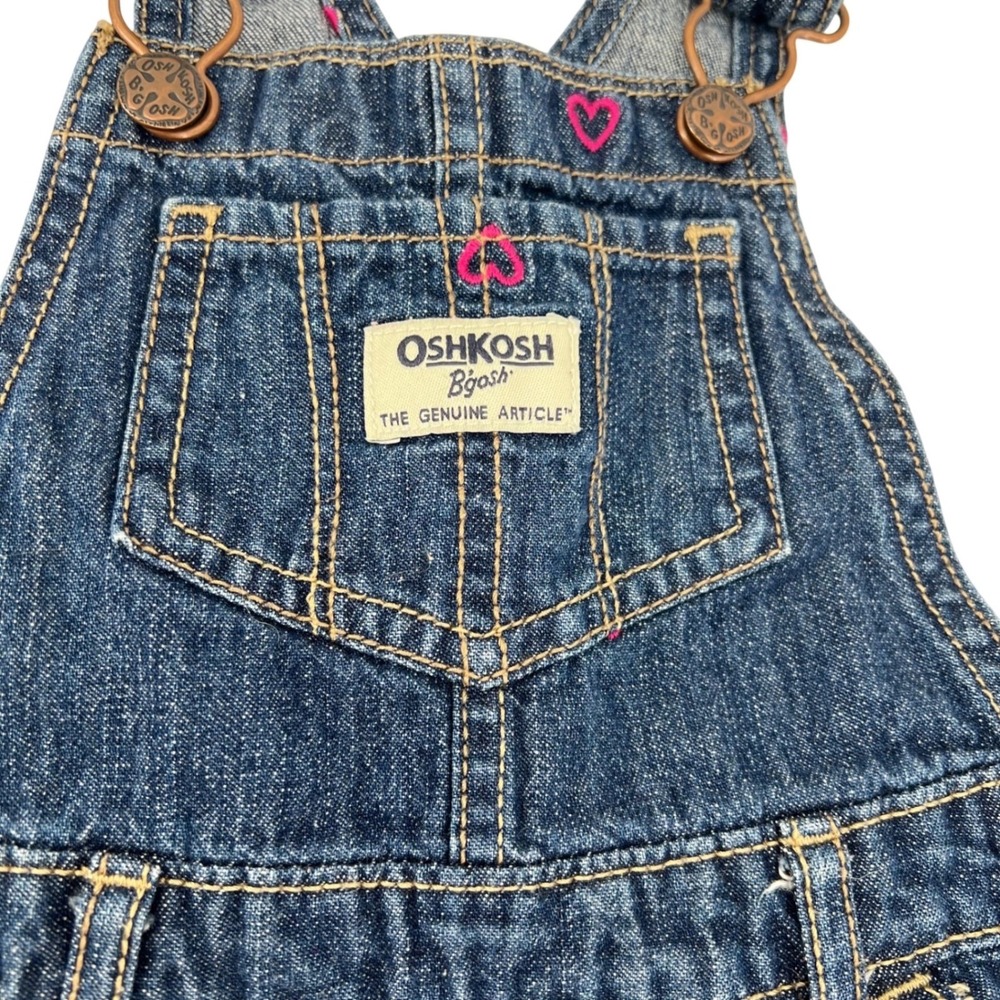 Pink Heart Embroidered OshKosh Bgosh 24 mo Girls Blue Denim Vestbak Overalls - Picture 2 of 10